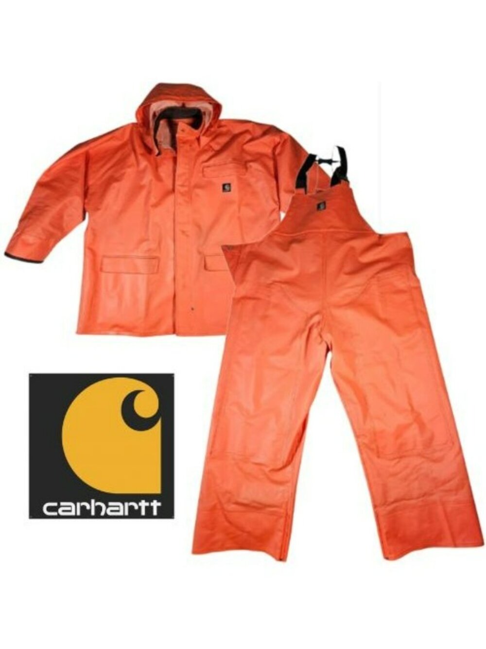 Carhartt PVC Bib & Rain Jacket Set Waterproof Storm Men's Size XL Blaze Orange